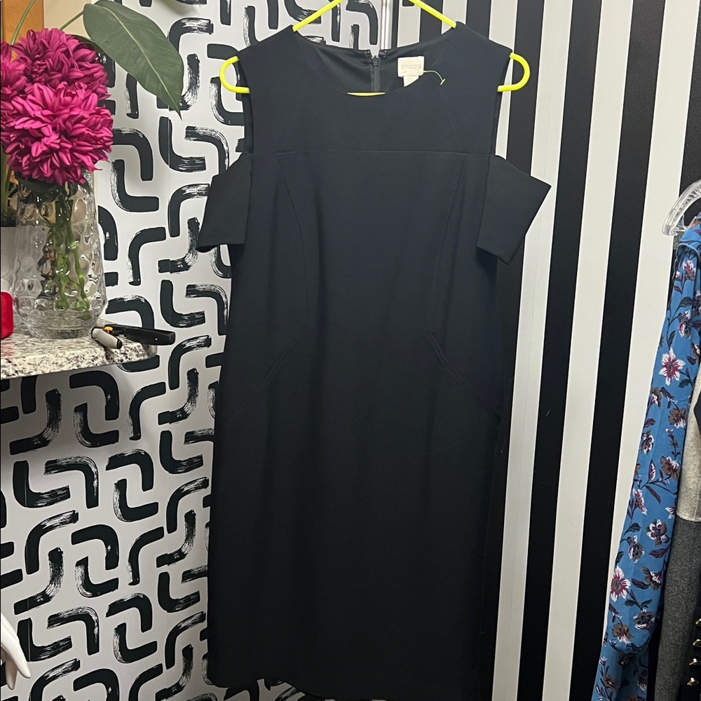 #413 Chico’s cold shoulder, pencil fitted black dress 6